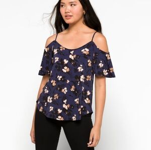 Stitch Fix Kaileigh Valette Back Detail Cold Shoulder Knit Top Large Navy Floral